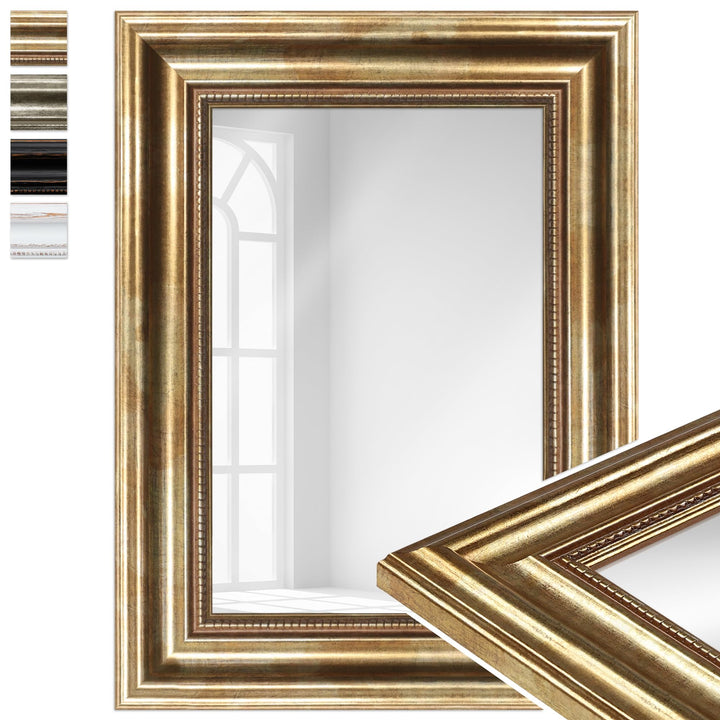 WANDStyle Spiegel Barock und Antik I Aussenmass: 30x40cm I Farbe: Gold I Goldener Wandspiegel aus Ho