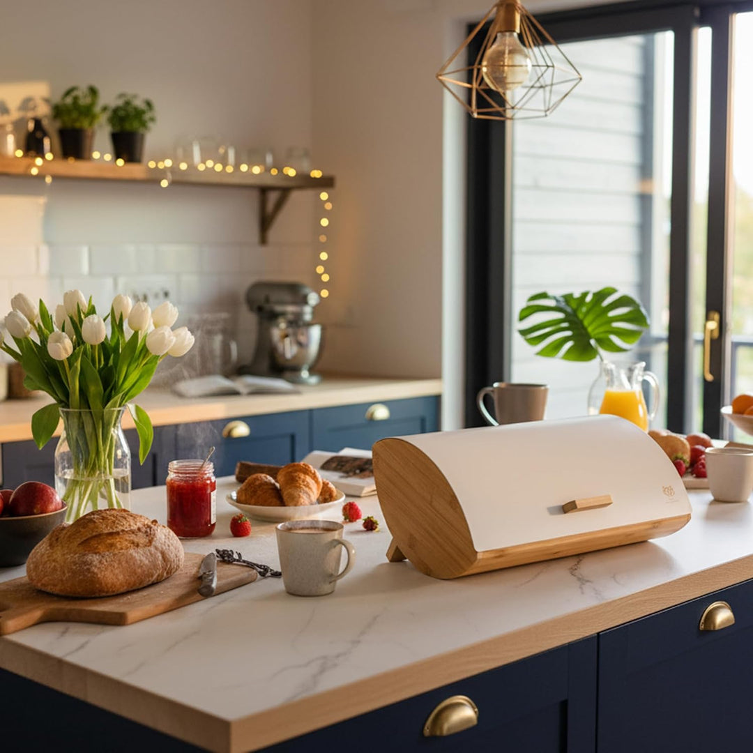 Brotkasten mit Deckel - Weiss Brotbox Klein aus Holz - Bread Box - Brotaufbewahrung - Brotkästen - B