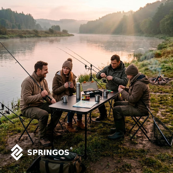 SPRINGOS Camping Set 120x60 cm Tisch Höhenverstellbar 3 Stufen 4 Klappstühle Aluminium MDF Tischplat