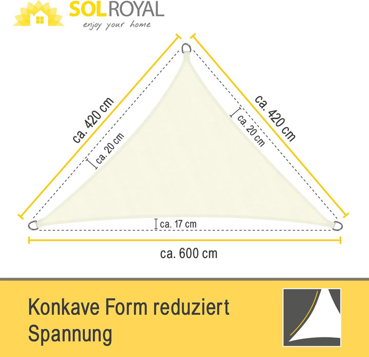 Sol Royal Sonnensegel dreieckig wasserdicht für Terrasse Balkon Garten | 6x4,2x4,2m Creme UV Sonnens
