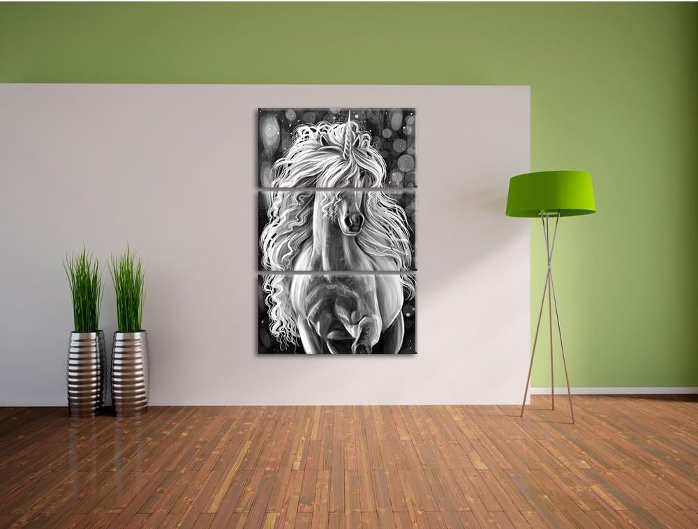 Pixxprint Trabendes Einhorn als Leinwandbild/Grösse: 3 Teilig (120x80) / Wandbild/Kunstdruck/fertig
