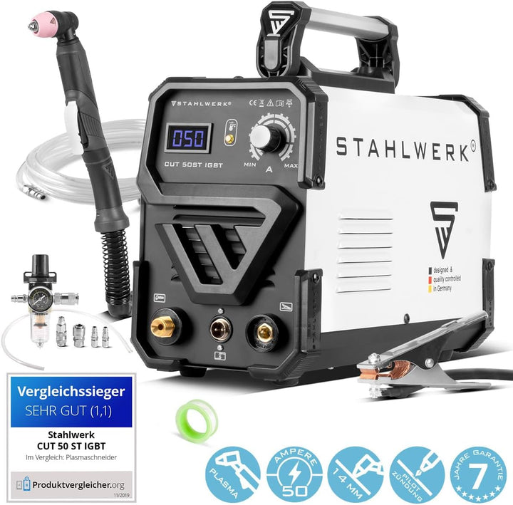 STAHLWERK CUT 50 ST IGBT Plasmaschneider mit 50 Ampere, bis 14mm Schneidleistung, für Lackierte Blec