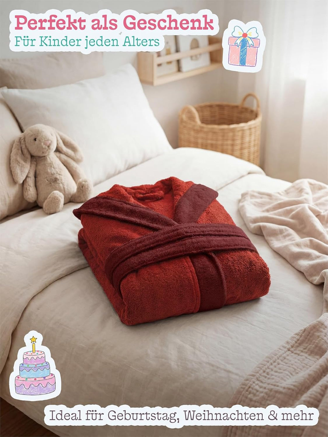 normani Kinder-Bademantel aus 100% Bio-Baumwolle mit Kapuze | Frottee Kapuzenbademantel mit oder ohn