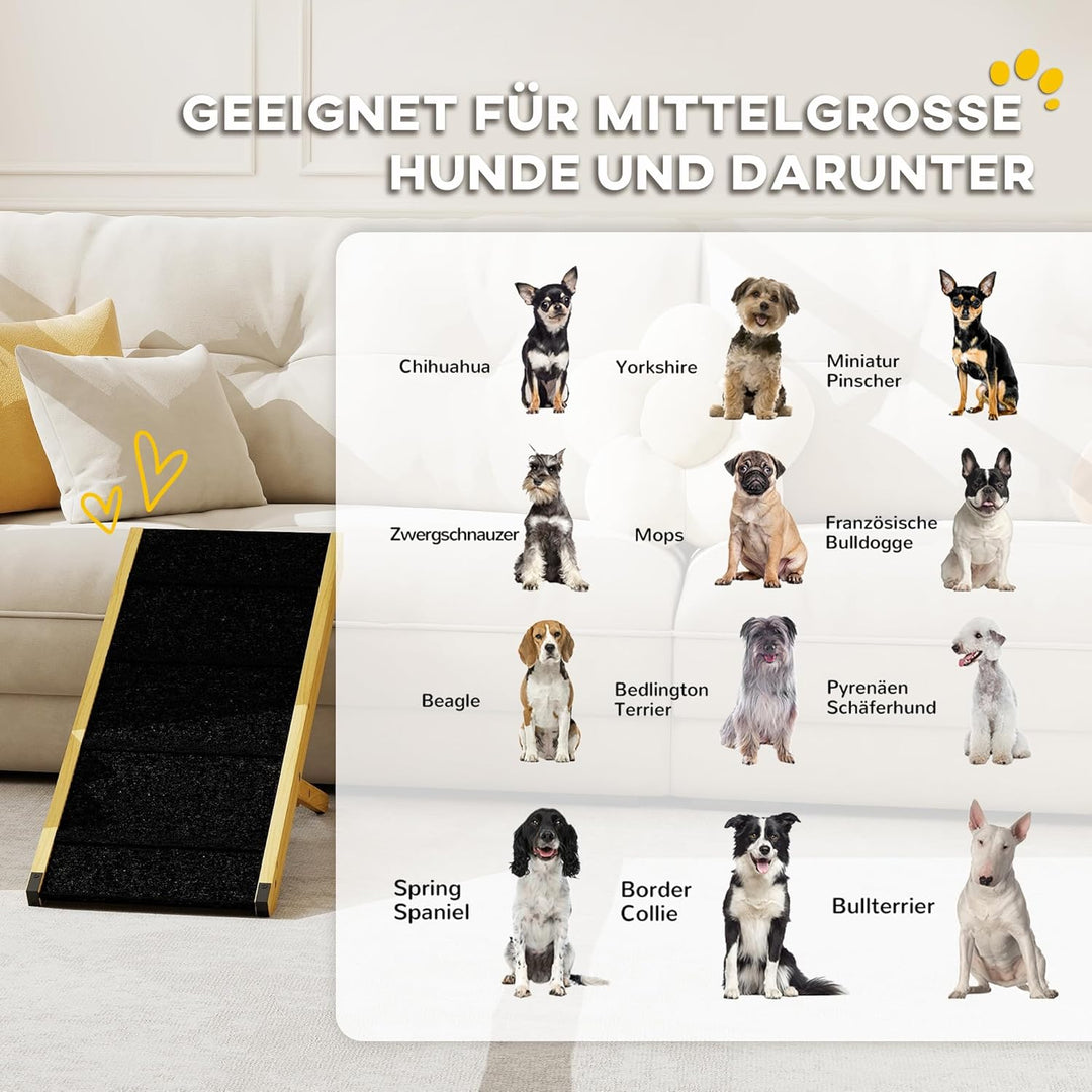 PawHut Hunderampe für Bett und Couch Faltbar Haustierrampe mit 4 Einstellbare Höhe von 24 bis 47,5 c