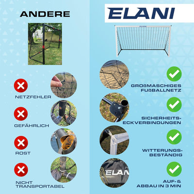 ELANI Fussballtor gross stabil, wetterfest mit praktischer Tragetasche & 8 Heringen für sicheren Sta