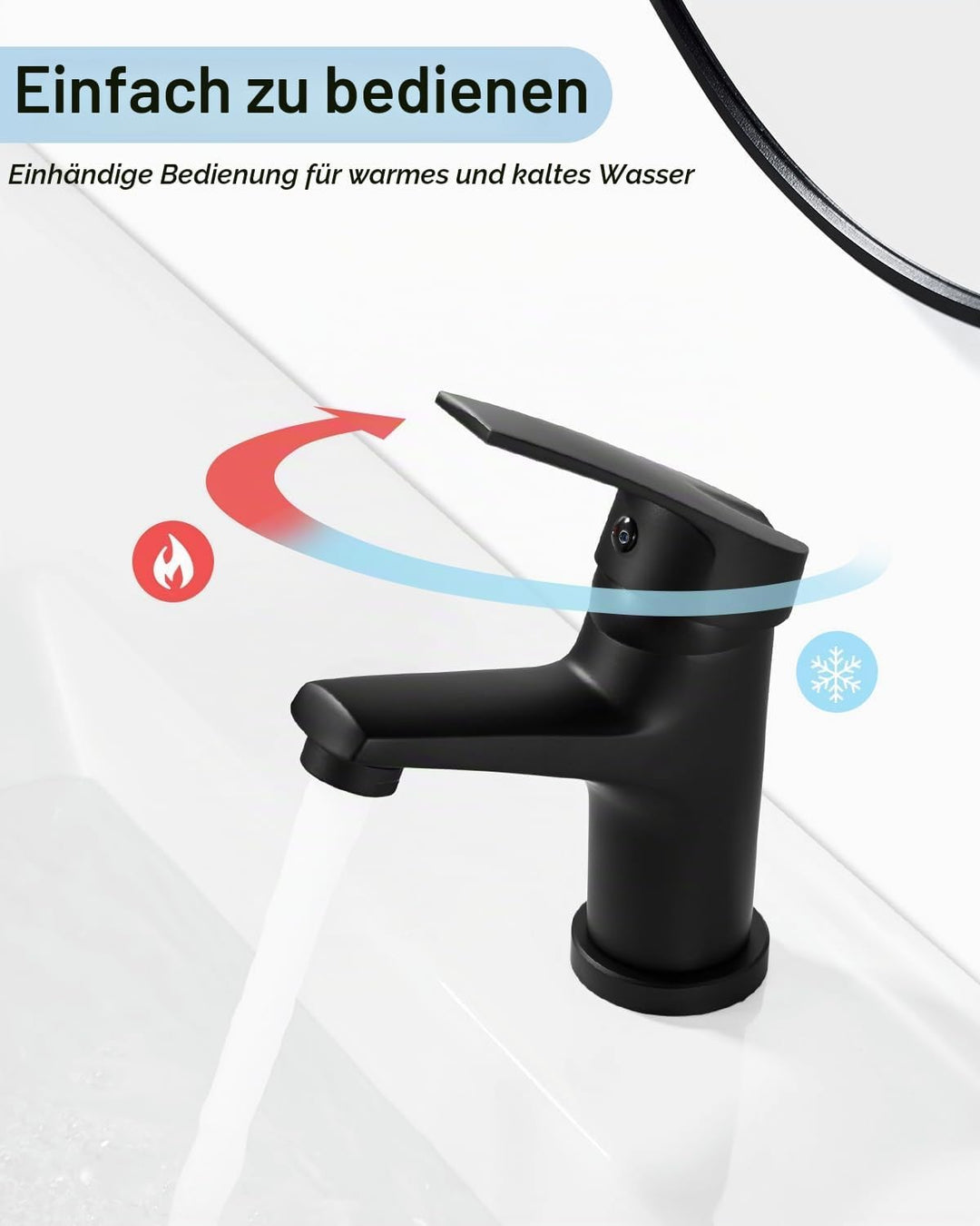 Wasserhahn Bad Schwarz Einhebelmischer Armatur für Waschbecken Badezimmer mit Kalt/Warmwasser, Schwa