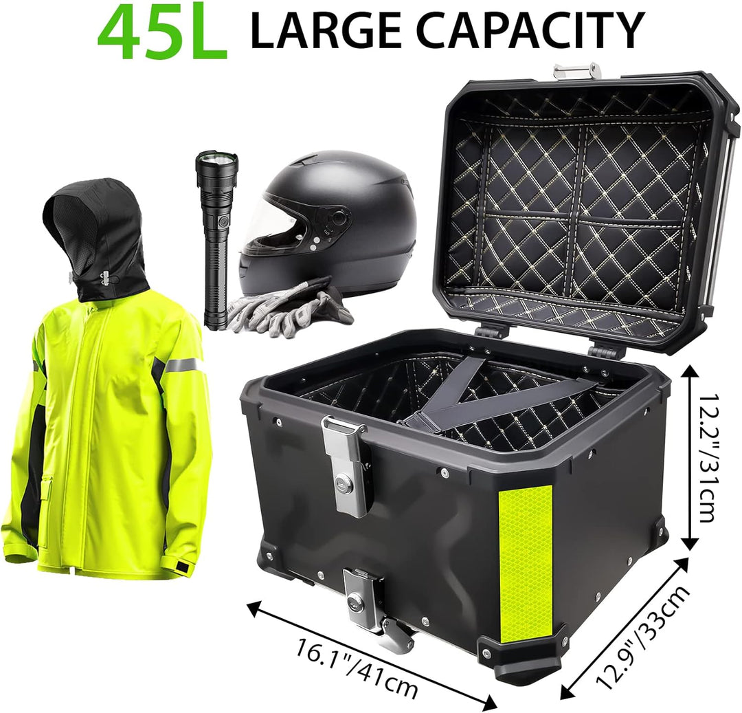 VOKKA Topcase Motorrad, 45L Wasserdicht Topcase für Roller, für Lagerung Helm, Motorradkoffer mit Si