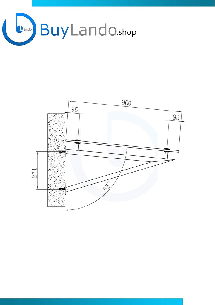 Shop Vordach Glasvordach Türvordach Verbundsicherheitsglas Klarglas VSG Edelstahl (200x90cm (2X V-Ha