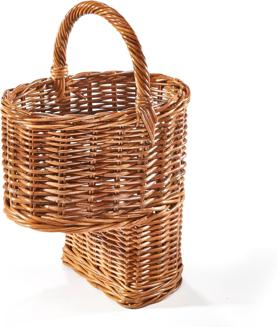 Kobolo Treppenkorb Korb Henkelkorb aus Rattan geflochten - lacak - mit Henkel Braun, Braun