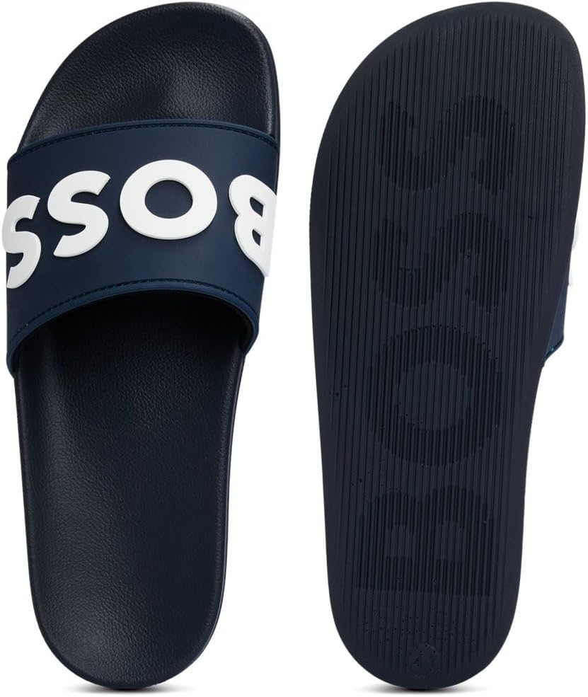 BOSS Herren Kirk Slid In Italien gefertigte Slides mit erhabenem Logo Grösse, Dark Blue 405