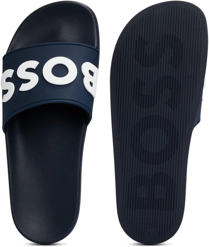 BOSS Herren Kirk Slid In Italien gefertigte Slides mit erhabenem Logo Grösse, Dark Blue 405