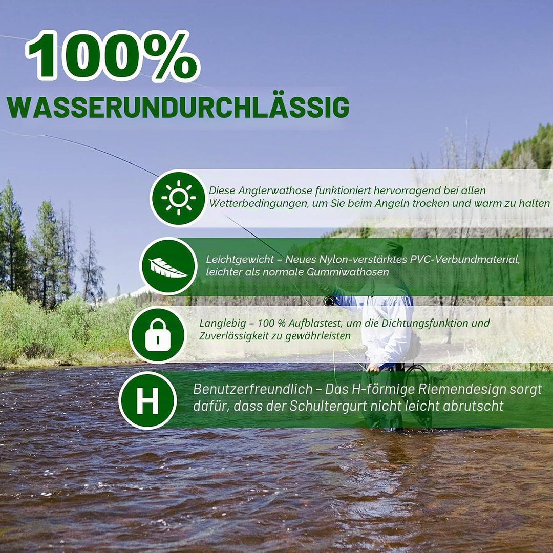 Croch Wathose für Herren Damen Anglerhose Wasserdicht PVC Nylon mit Gummi Watstiefel Grösse 38-47 Pe