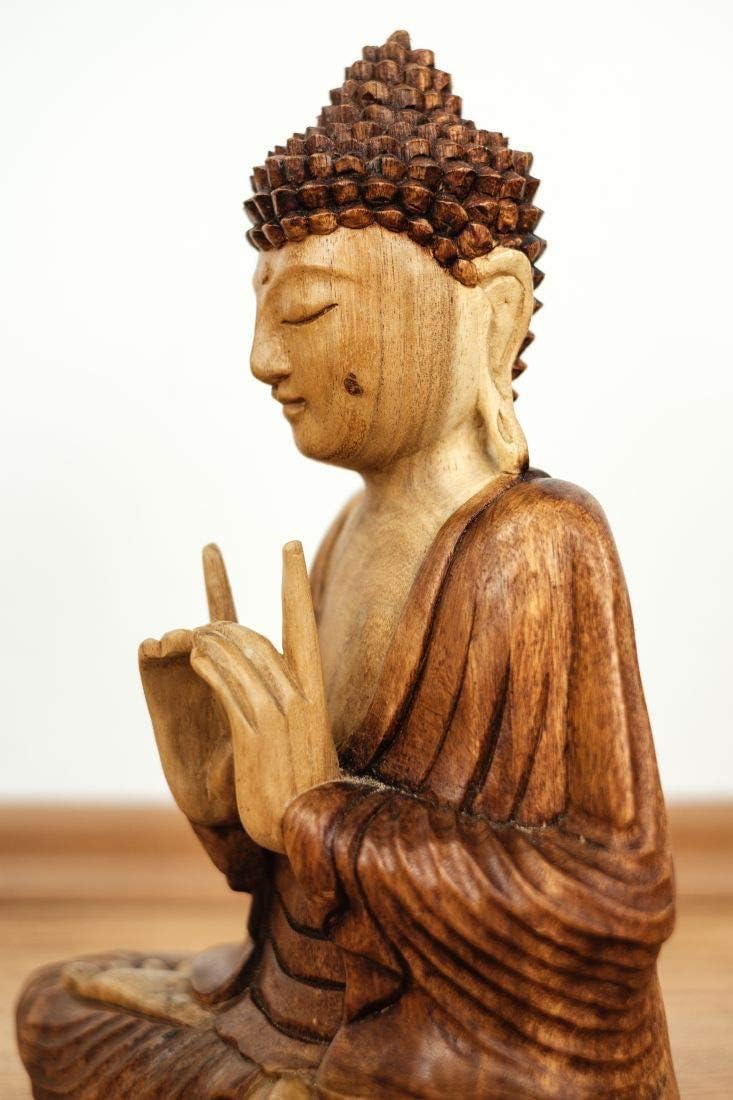livasia Buddha, Buddhismus Statue, Skulptur aus Holz, Dekofigur (Buddha 30cm 2 Zeigef. Oben), Buddha
