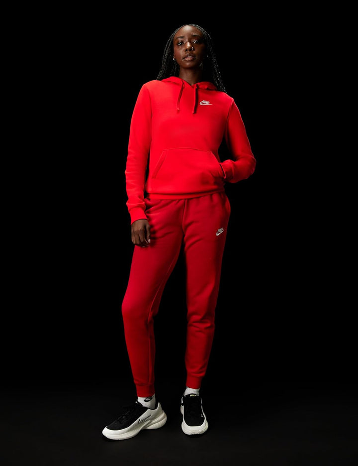 Nike Damen W NSW Club FLC Std Po HDY Hooded Long Sleeve TOP L University Red/White, L University Red