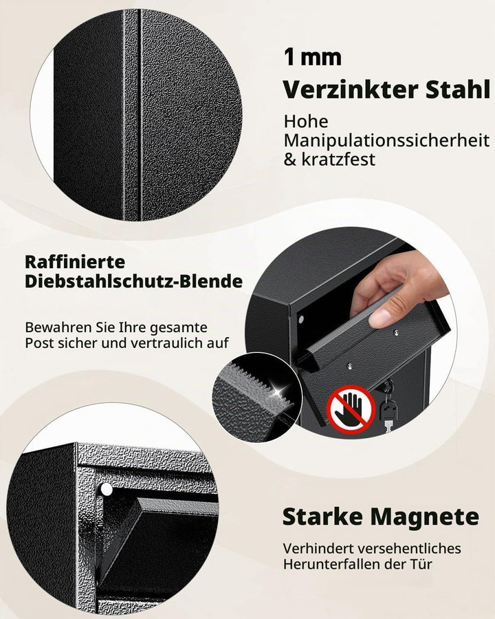 Uniclife Wandbriefkasten Aussenbereich, Schwerlast mit Schloss, Grosser Briefkasten mit Schlüssels S