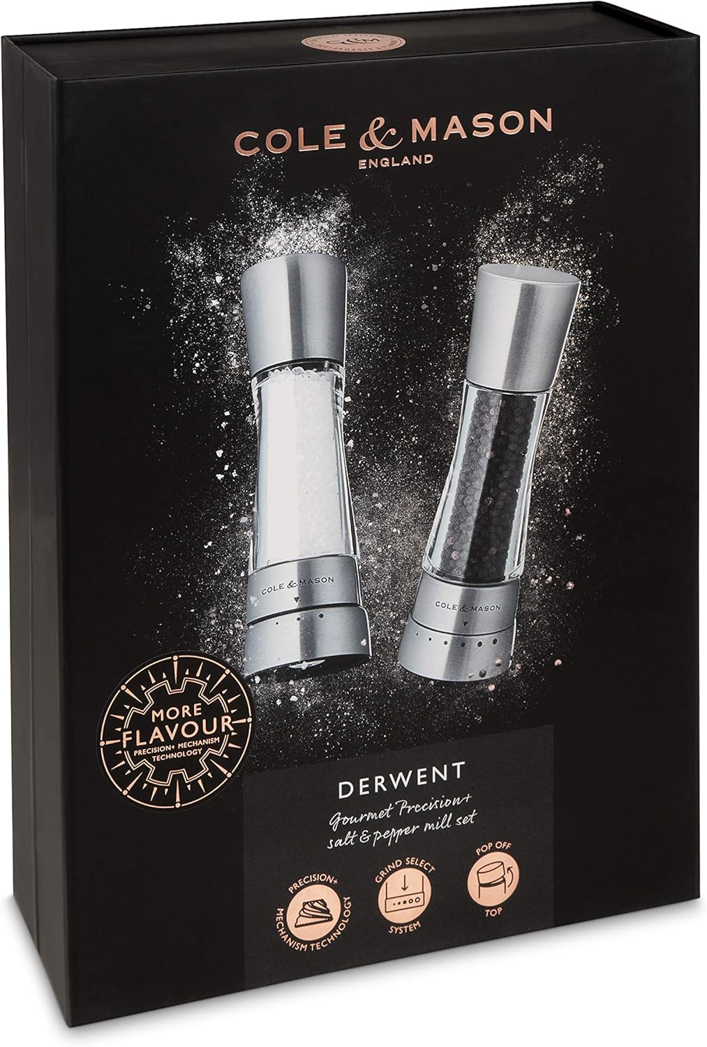 Cole & Mason H59408G Derwent Salz und Pfeffer Mühle Set/Cole & Mason H611928CS Dover Edelstahltricht