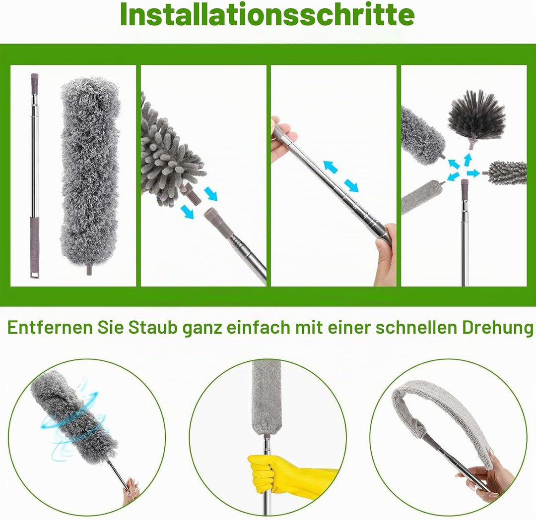 6 Stücke Staubwedel Teleskop,Mikrofaser Duster Eckbesen,mit Teleskopstange,Waschbar,ausziehbar bis 2