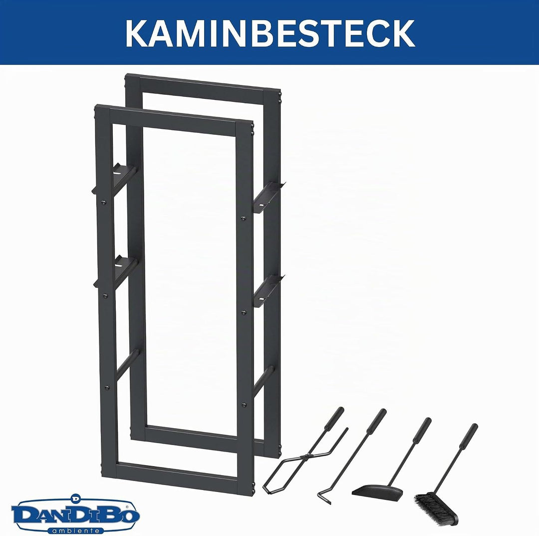 DanDiBo Kaminholzregal Innen Metall mit Besteck 96601 Brennholzregal Holzaufbewahrung Kaminholzständ