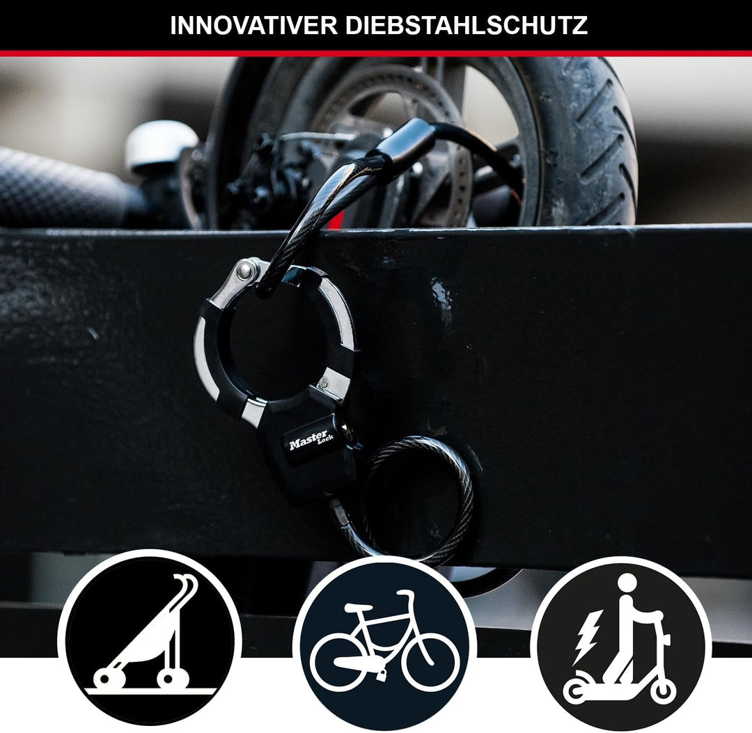 Master Lock Kabelschloss mit Schlüssel, 1 m, Ideal für Scooter Roller, Fahrrad, Kinderwagen, Sportau