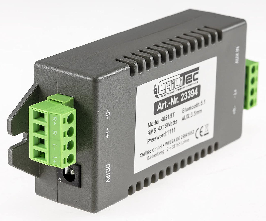 ChiliTec Verstärker Bluetooth 4-Kanal + AUX IN 4x 15Watt Mini Einbau 12V Bluetooth-Empfänger mit Ver