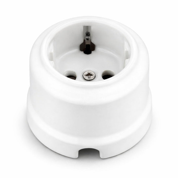 Aufputz Porzellan Retro Steckdose, All-in-One, Serie QR1 weiss