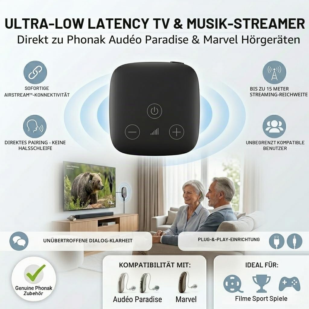 Phonak TV Connector – Kompatibel mit Phonak Marvel-, Paradise-, Lumity-, Life- und Infinio-Hörgeräte