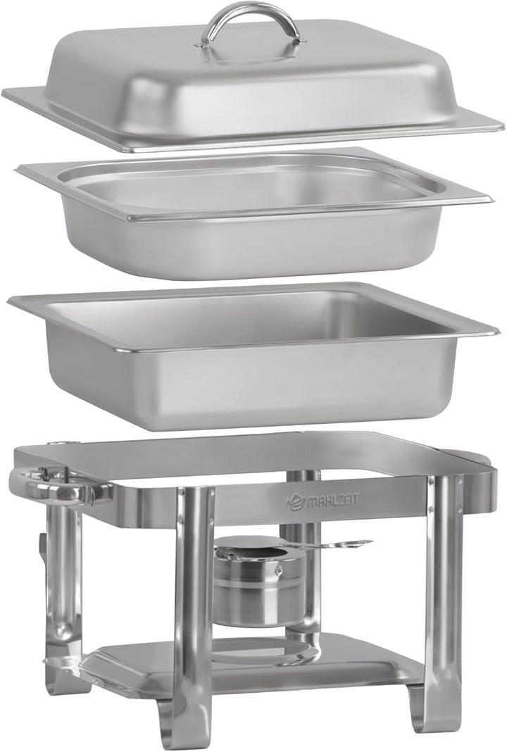 Mahlzeit Edelstahl Chafing Dish 4 Liter | Speisenwärmer mit Deckelhalter, Warmhaltebehälter Essen |