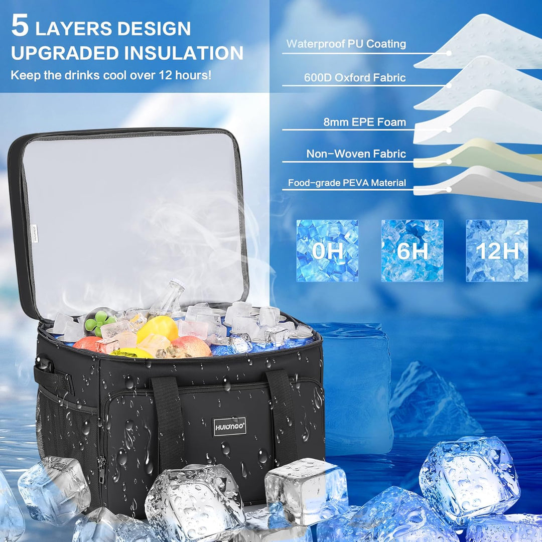 Hulongo Kühltasche Isoliert Kühltasche Wasserdicht Picknick Doppel-Thermotasche für Camping, Reisen,