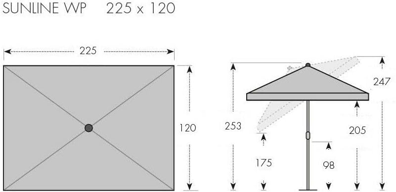 Doppler Sonnenschirm Sun Line Waterproof 225 x 120 cm ohne Volant, UV-Schutz 80, hellgrau
