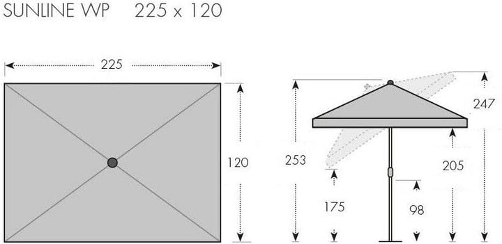 Doppler Sonnenschirm Sun Line Waterproof 225 x 120 cm ohne Volant, UV-Schutz 80, hellgrau