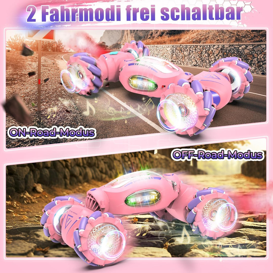 Fosgoit Ferngesteuertes 1:18 RC Auto mit Sprüher LED-Licht Stunt Car Ferngesteuertes Auto mit Handst