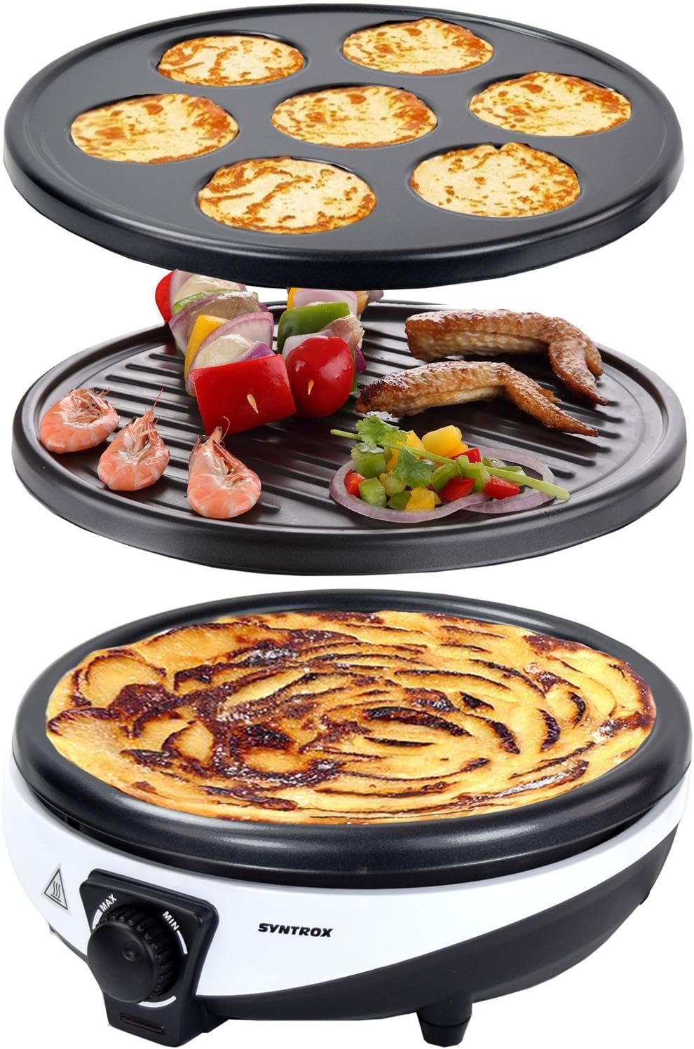 Syntrox Germany 3in1 Crepes Maker | Kontaktgrill | Pancake Maker Zephir, viele Anwendungsmöglichkeit