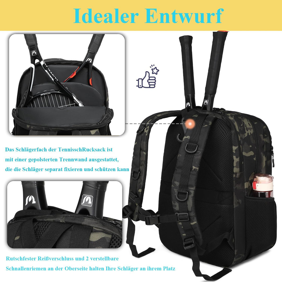 Tennistasche für Herren &amp; Damen taktischer Tennisrucksack mit Schuhfach | Sportrucksack mit Schläger