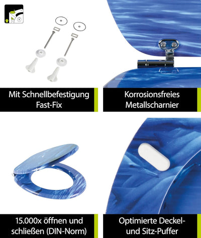 'aquaSu® WC-Sitz mit Absenkautomatik, Delphin Dekor Gruss Vom Meer, Toilettensitz mit Holzkern, Schn