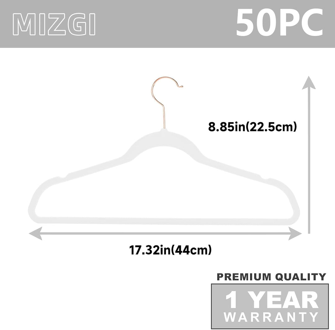 MIZGI premium samtaufhänger heavyduty nicht beleg-samt-anzug kleiderbügel weiss Weiss 50-Pack, Weiss
