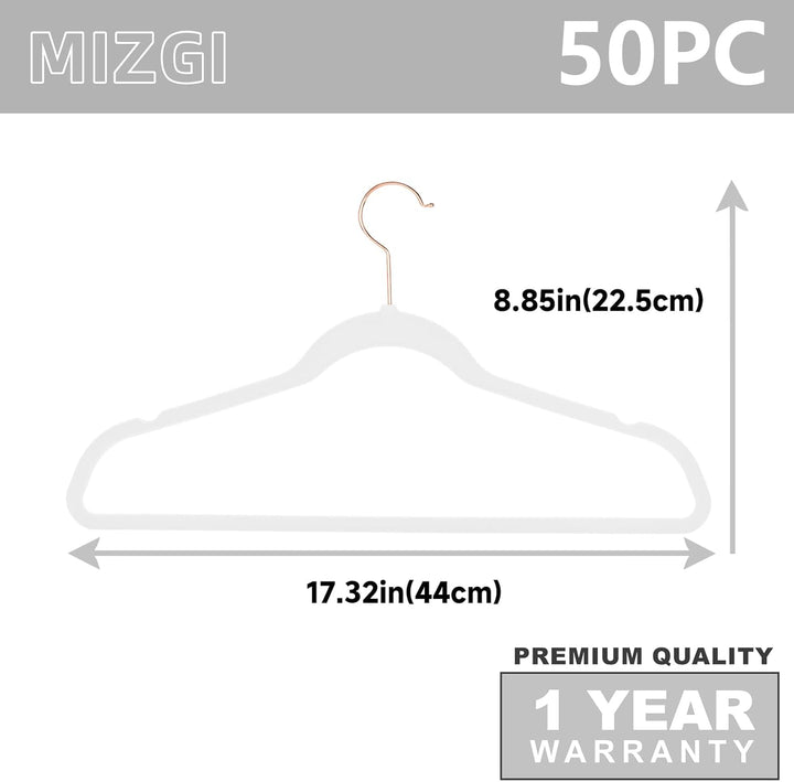MIZGI premium samtaufhänger heavyduty nicht beleg-samt-anzug kleiderbügel weiss Weiss 50-Pack, Weiss