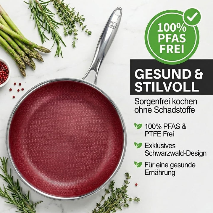 FIXLINE® BLACK FOREST Servierpfanne 28cm - RED Edition - kratzfeste Beschichtung ohne PTFE - alle He