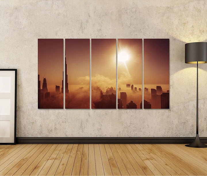 islandburner Bild auf Leinwand Nebel Dubai Wo Skyline Bedeckt Morgen Bilder Wandbilder Poster HLMV-5