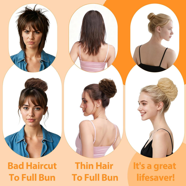 S-noilite Echthaar Dutt - Scrunchies für Gewellt Haar für Frauen, Elastisches Haarteil mit Gummiband