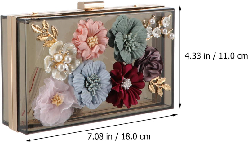 VALICLUD Frauen Kette Geldbörse Klare Acryl Tasche Blume Clutch Geldbörse mit Goldenen Kettenriemen