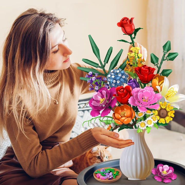 Blumenstrauss-Bausatz – 1000 Teiles Blumenstrauss-Set, Botanische Geschenk zum Valentinstag für Sie