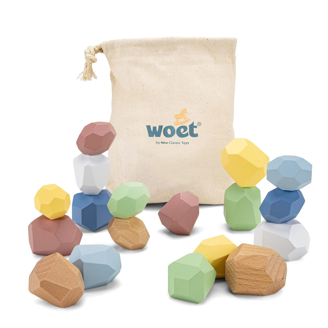 Woet® Holzspielzeug Balance Steine für Kleinkinder – Stapelspielzeug mit 18 Gleichgewichtssteinen –