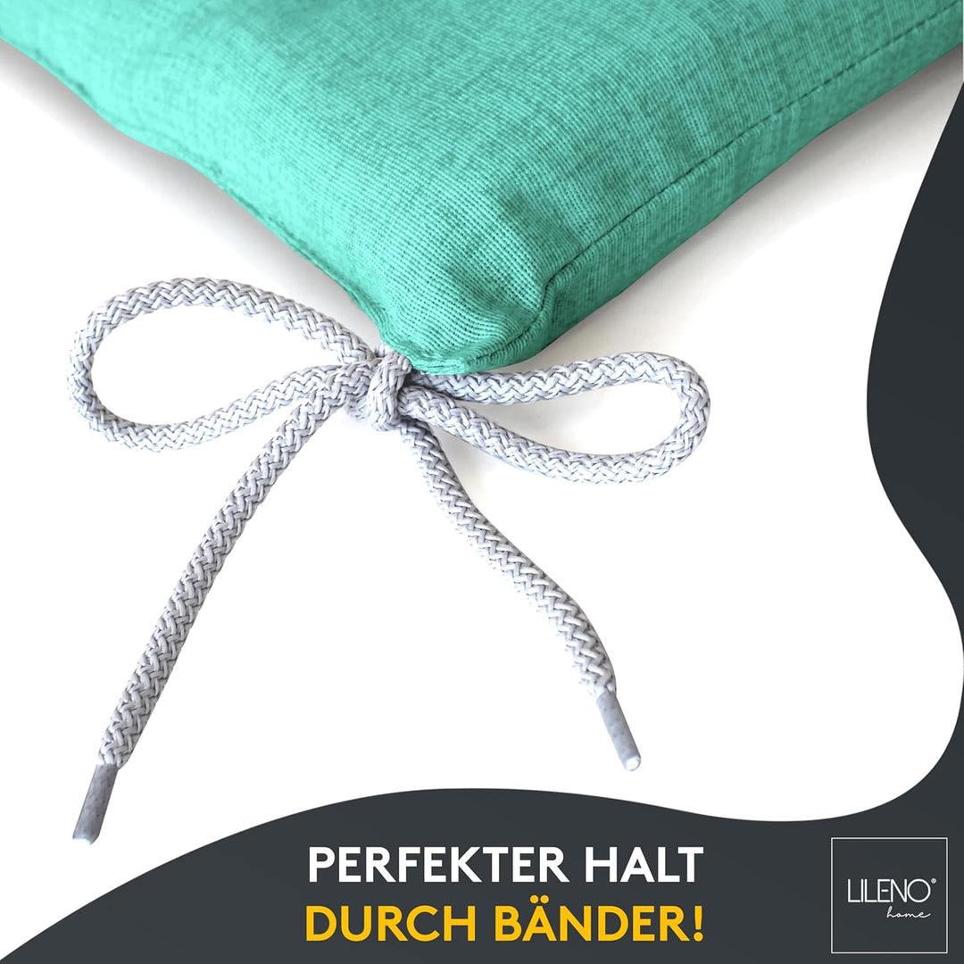 LILENO HOME 2er Set Stuhlkissen Aqua (40x40x4,5 cm) - Sitzkissen für Gartenstuhl, Küche oder Esszimm