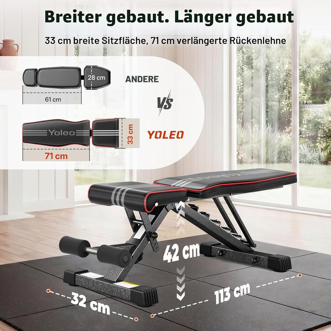 YOLEO Klappbare Hantelbank, ENISO-zertifiziert mit 375KG/400KG Tragfähigkeit, 98% Vormontiert, klapp