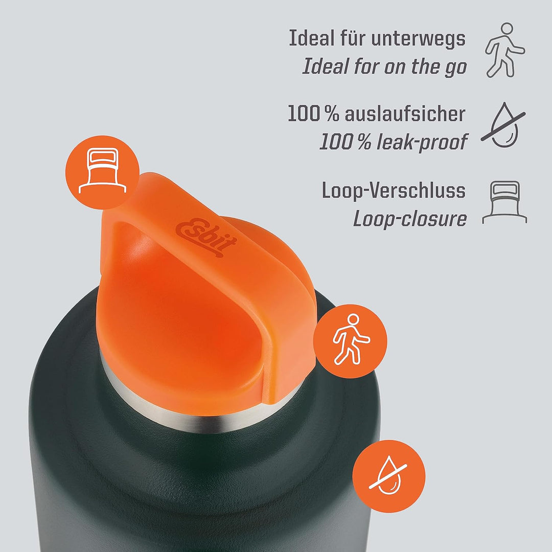 Esbit Isolierflasche Sculptor - Edelstahl Trinkflasche 1000 ml in Grün - für warme und kalte Getränk