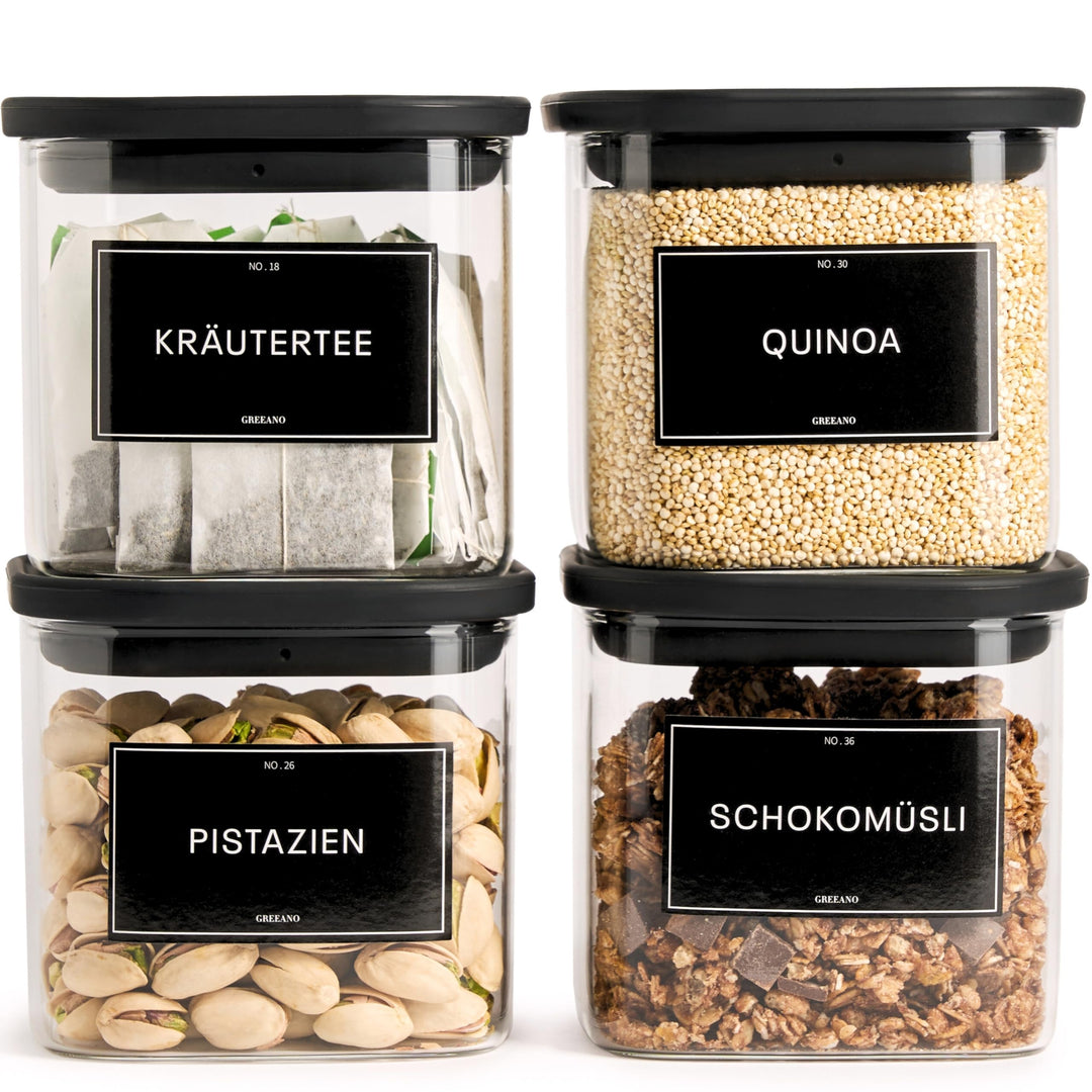 Vorratsgläser eckig mit Glasdeckel 600ml [4er Set] – Vorratsdosen Glas luftdicht & mottensicher – Au