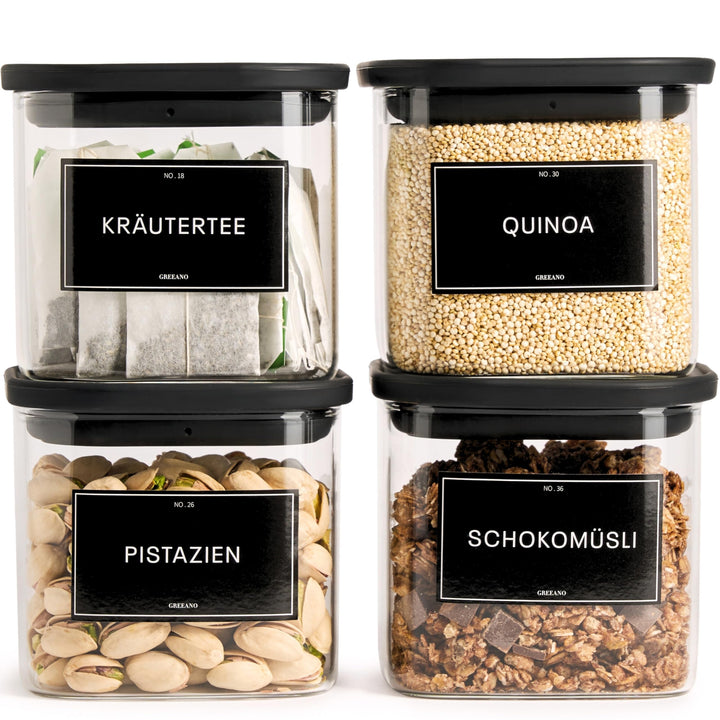 Vorratsgläser eckig mit Glasdeckel 600ml [4er Set] – Vorratsdosen Glas luftdicht & mottensicher – Au