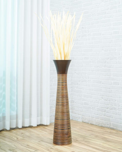 Leewadee Grosse Bodenvase für Dekozweige hohe Standvase Design Holzvase, Holz, 90 cm, braun 90 cm Br