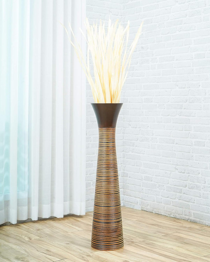 Leewadee Grosse Bodenvase für Dekozweige hohe Standvase Design Holzvase, Holz, 90 cm, braun 90 cm Br