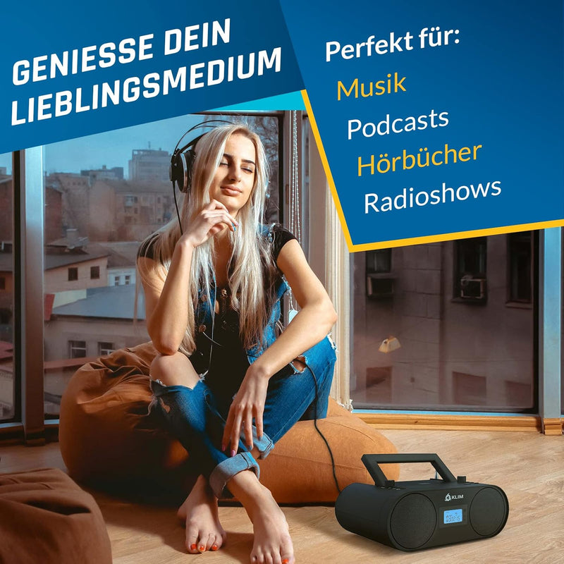 KLIM Boombox B4 Radio mit CD Player + 2024 Release + AM/FM Radio, MP3, Bluetooth, AUX, USB tragbar m